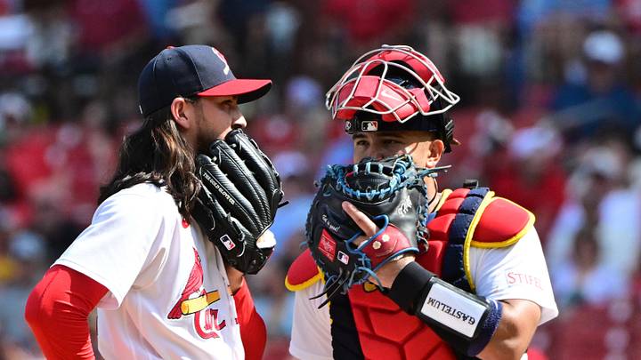 Aug 30, 2026; St. Louis, Missouri, USA; St. Louis Cardinals pitcher Luis Gastelum (72, left) and St. Louis Cardinals catcher Ivan Herrera (48) have a meeting at the mound in the seventh inning in a game against the Pittsburgh Pirates at Busch Stadium. Mandatory Credit: Tim Vizer-Imagn Images Aug 30, 2026; St. Louis, Missouri, USA; St. Louis Cardinals pitcher Luis Gastelum (72, left) and St. Louis Cardinals catcher Ivan Herrera (48) have a meeting at the mound in the seventh inning in a game against the Pittsburgh Pirates at Busch Stadium. Mandatory Credit: Tim Vizer-Imagn Images