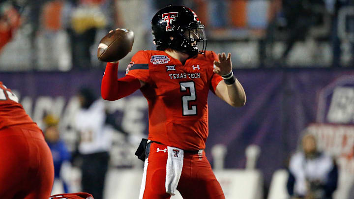 Dec 16, 2023; Shreveport, LA, USA; Texas Tech Red Raiders quarterback Behren Morton (2) passes the ball during the second half against the California Golden Bears at Independence Stadium. Mandatory Credit: Petre Thomas-USA TODAY Sports