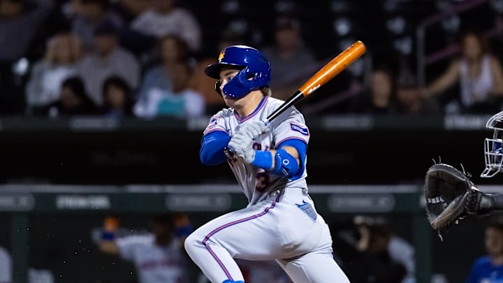 Nov 9, 2025; Mesa, AZ, USA; New York Mets outfielder Nick Morabito during the Arizona Fall League Fall Stars Game at Sloan Park. Mandatory Credit: Mark J. Rebilas-Imagn Images