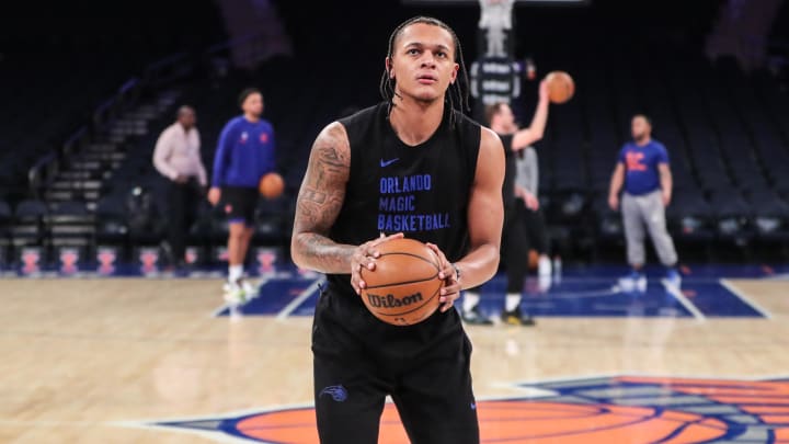 Mar 8, 2024; New York, New York, USA;  Orlando Magic forward Paolo Banchero (5) warms up prior to the game against the New York Knicks at Madison Square Garden. Mandatory Credit: Wendell Cruz-USA TODAY Sports