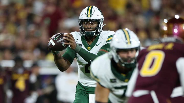 Oct 3, 2026; Tempe, Arizona, USA;  Baylor Bears quarterback DJ Lagway (2) looks to throw the ball against the Arizona State Sun Devils during the first half at Mountain America Stadium.  Mandatory Credit: Anna Carrington-Imagn Images