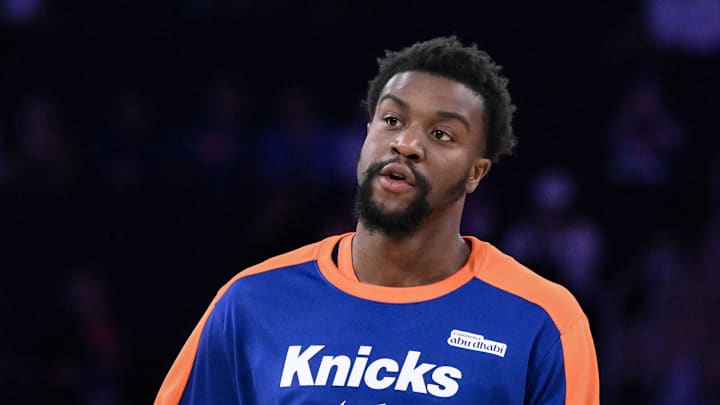 Oct 28, 2024; New York, New York, USA; New York Knicks center Ariel Hukporti (55) during a game against the Cleveland Cavaliers at Madison Square Garden. Mandatory Credit: John Jones-Imagn Images Oct 28, 2024; New York, New York, USA; New York Knicks center Ariel Hukporti (55) during a game against the Cleveland Cavaliers at Madison Square Garden. Mandatory Credit: John Jones-Imagn Images