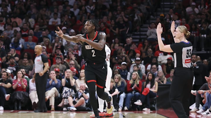 Dec 27, 2025; Houston, Texas, USA; Houston Rockets forward Dorian Finney-Smith (2) reacts after a play during the second quarter against the Cleveland Cavaliers at Toyota Center. Mandatory Credit: Troy Taormina-Imagn Images Dec 27, 2025; Houston, Texas, USA; Houston Rockets forward Dorian Finney-Smith (2) reacts after a play during the second quarter against the Cleveland Cavaliers at Toyota Center. Mandatory Credit: Troy Taormina-Imagn Images