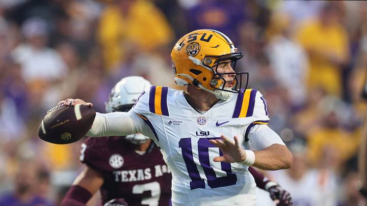 Sep 26, 2026; Baton Rouge, Louisiana, USA; LSU Tigers quarterback Sam Leavitt (10) throws a pass during the first quarter against the Texas A&M Aggies at Tiger Stadium. Mandatory Credit: Stephen Lew-Imagn Images Sep 26, 2026; Baton Rouge, Louisiana, USA; LSU Tigers quarterback Sam Leavitt (10) throws a pass during the first quarter against the Texas A&M Aggies at Tiger Stadium. Mandatory Credit: Stephen Lew-Imagn Images