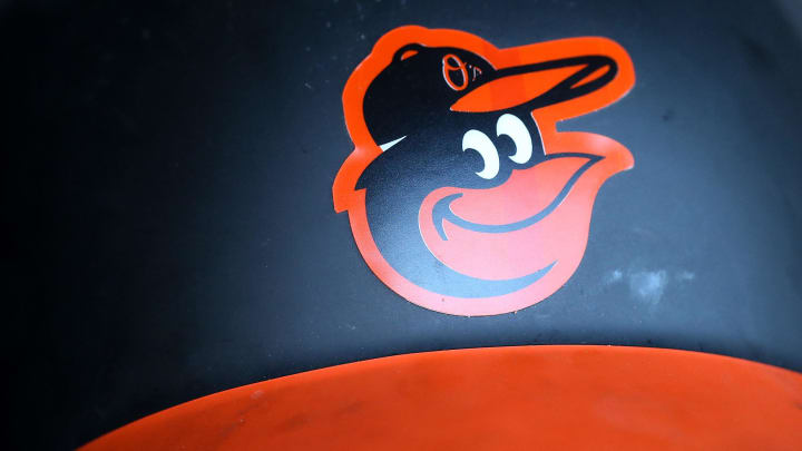 Jun 8, 2017; Washington, DC, USA; A Baltimore Orioles batting helmet rests in a cubby in the dugout against the Washington Nationals at Nationals Park. 
