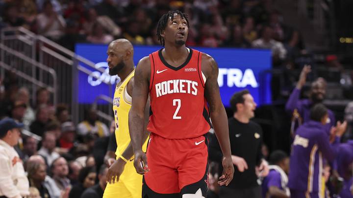 Mar 16, 2026; Houston, Texas, USA; Houston Rockets forward Dorian Finney-Smith (2) reacts after a turover during the fourth quarter against the Los Angeles Lakers at Toyota Center. Mandatory Credit: Troy Taormina-Imagn Images Mar 16, 2026; Houston, Texas, USA; Houston Rockets forward Dorian Finney-Smith (2) reacts after a turover during the fourth quarter against the Los Angeles Lakers at Toyota Center. Mandatory Credit: Troy Taormina-Imagn Images