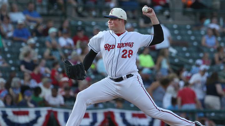 Rochester starting pitcher Jackson Kent deals to Lehigh Valley in the second inning during their game against Lehigh Valley Friday, July 3, 2026 at ESL Ballpark in Rochester. Rochester starting pitcher Jackson Kent deals to Lehigh Valley in the second inning during their game against Lehigh Valley Friday, July 3, 2026 at ESL Ballpark in Rochester.