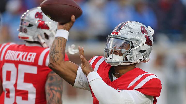 Nov 1, 2025; Oxford, Mississippi, USA; Mississippi Rebels quarterback Trinidad Chambliss (6) passes the ball during warmups prior to the game against the South Carolina Gamecocks at Vaught-Hemingway Stadium. Mandatory Credit: Petre Thomas-Imagn Images Nov 1, 2025; Oxford, Mississippi, USA; Mississippi Rebels quarterback Trinidad Chambliss (6) passes the ball during warmups prior to the game against the South Carolina Gamecocks at Vaught-Hemingway Stadium. Mandatory Credit: Petre Thomas-Imagn Images