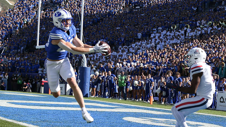 Tanner Wall plucks out an interception at the goal line against Arizona.