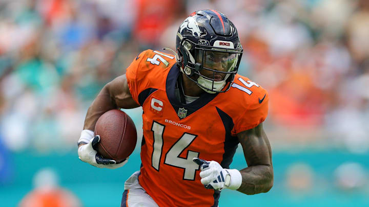 Denver Broncos wide receiver Courtland Sutton (14) runs.