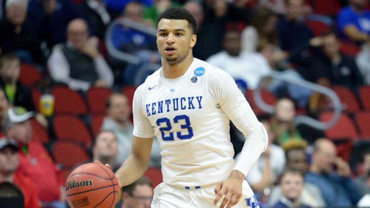 Mar 17, 2016; Des Moines, IA, USA; Kentucky Wildcats guard Jamal Murray (23) dribbles 