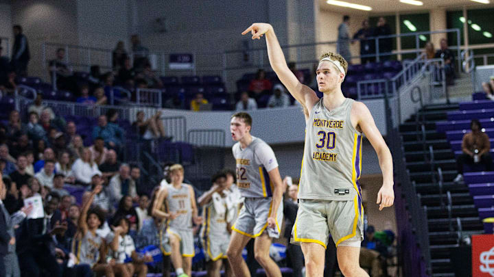 Liam McNeely of Montverde Academy drains a three during the championship game of the City of Palms.