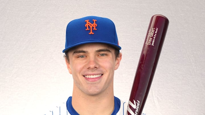 Feb 22, 2024; Port St. Lucie, FL, USA;  New York Mets outfielder Drew Gilbert (89). Mandatory Credit: Jim Rassol-Imagn Images