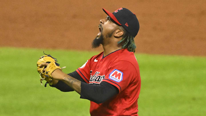 Sep 21, 2023; Cleveland, Ohio, USA; Cleveland Guardians relief pitcher Emmanuel Clase (48)