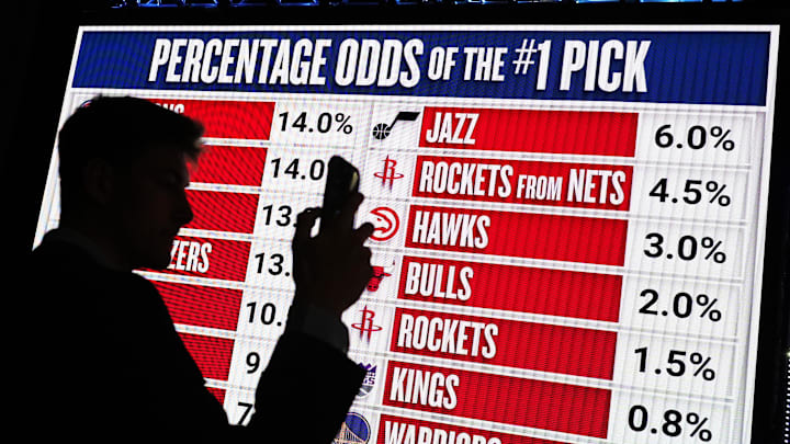 May 12, 2024; Chicago, IL, USA; Duke University’s 
Kyle Filipowski at the 2024 NBA Draft Lottery at