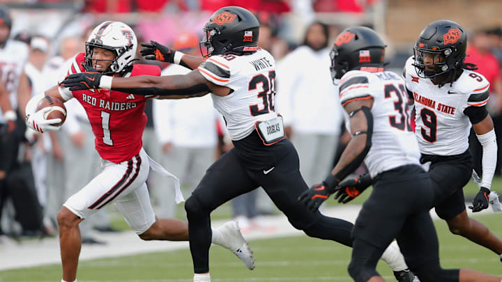 Texas Tech's Reggie Virgil runs after a catch against Oklahoma State in a Big 12 football game Saturday, Oct. 25, 2025, at Jones AT&T Stadium.