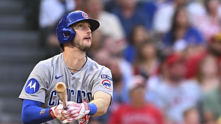 Aug 23, 2025; Anaheim, California, USA; Chicago Cubs outfielder Kyle Tucker (30) hits a two-run home run against the Los Angeles Angels during the third inning at Angel Stadium. Mandatory Credit: Jonathan Hui-Imagn Images Aug 23, 2025; Anaheim, California, USA; Chicago Cubs outfielder Kyle Tucker (30) hits a two-run home run against the Los Angeles Angels during the third inning at Angel Stadium. Mandatory Credit: Jonathan Hui-Imagn Images