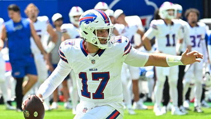 Aug 15, 2026; Orchard Park, New York, USA; Buffalo Bills quarterback Josh Allen (17) moves out of the pocket against the Carolina Panthers in the first quarter at the New Highmark Stadium. Mandatory Credit: Mark Konezny-Imagn Images Aug 15, 2026; Orchard Park, New York, USA; Buffalo Bills quarterback Josh Allen (17) moves out of the pocket against the Carolina Panthers in the first quarter at the New Highmark Stadium. Mandatory Credit: Mark Konezny-Imagn Images