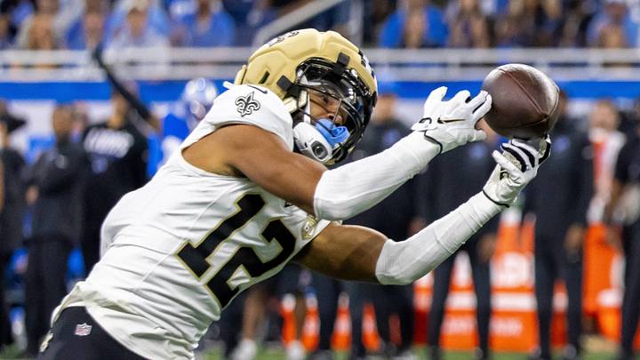 Sep 13, 2026; Detroit, Michigan, USA; New Orleans Saints wide receiver Chris Olave (12) makes catch against the Detroit Lions during the first half at Ford Field. Mandatory Credit: David Reginek-Imagn Images Sep 13, 2026; Detroit, Michigan, USA; New Orleans Saints wide receiver Chris Olave (12) makes catch against the Detroit Lions during the first half at Ford Field. Mandatory Credit: David Reginek-Imagn Images