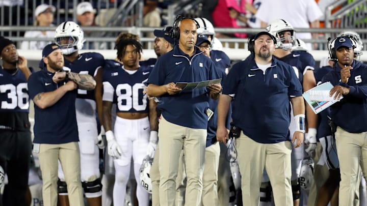 Penn State coach James Franklin (center) on the sideline during the first quarter against the Illinois Fighting Illini at Beaver Stadium. Penn State coach James Franklin (center) on the sideline during the first quarter against the Illinois Fighting Illini at Beaver Stadium.