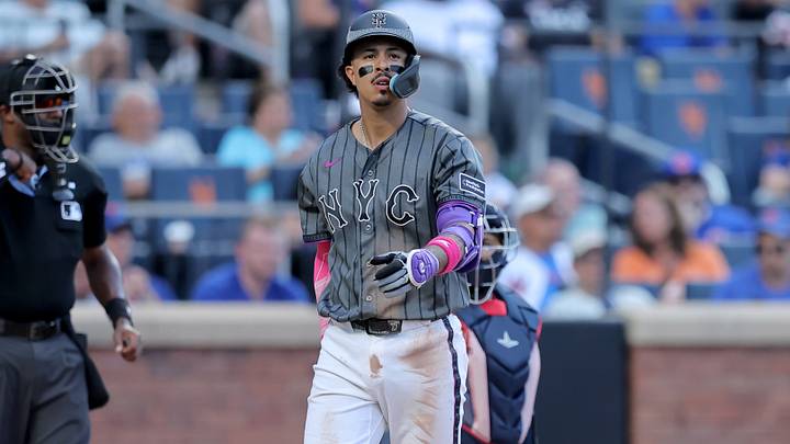 Jun 13, 2026; New York City, New York, USA; New York Mets first baseman Mark Vientos (27) reacts after striking out against the Atlanta Braves during the ninth inning at Citi Field. Mandatory Credit: Brad Penner-Imagn Images Jun 13, 2026; New York City, New York, USA; New York Mets first baseman Mark Vientos (27) reacts after striking out against the Atlanta Braves during the ninth inning at Citi Field. Mandatory Credit: Brad Penner-Imagn Images