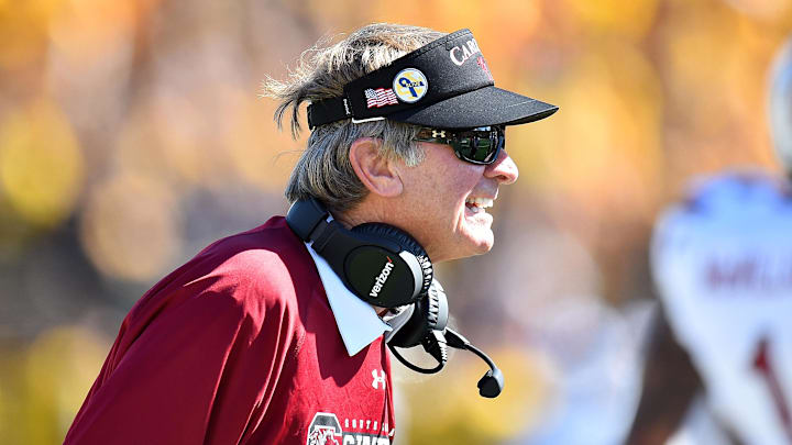 Oct 3, 2015; Columbia, MO, USA; South Carolina Gamecocks head coach Steve Spurrier reacts in the game against the Missouri Tigers during the first half at Faurot Field. Mandatory Credit: Jasen Vinlove-Imagn Images Oct 3, 2015; Columbia, MO, USA; South Carolina Gamecocks head coach Steve Spurrier reacts in the game against the Missouri Tigers during the first half at Faurot Field. Mandatory Credit: Jasen Vinlove-Imagn Images