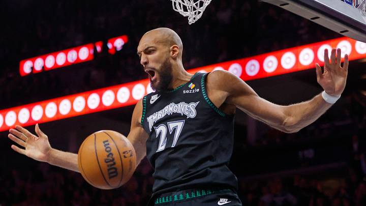 May 10, 2026; Minneapolis, Minnesota, USA; Minnesota Timberwolves center Rudy Gobert (27) dunks against the San Antonio Spurs in the fourth quarter of game four of the second round of the 2026 NBA Playoffs at Target Center. Mandatory Credit: Bruce Kluckhohn-Imagn Images May 10, 2026; Minneapolis, Minnesota, USA; Minnesota Timberwolves center Rudy Gobert (27) dunks against the San Antonio Spurs in the fourth quarter of game four of the second round of the 2026 NBA Playoffs at Target Center. Mandatory Credit: Bruce Kluckhohn-Imagn Images