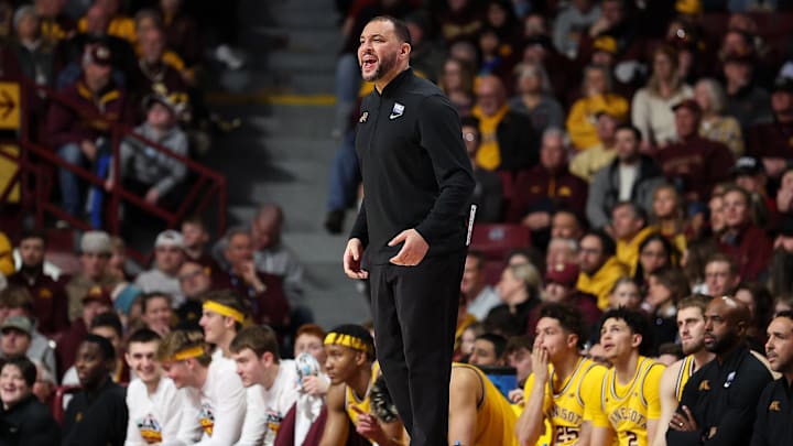 Feb 1, 2025; Minneapolis, Minnesota, USA; Minnesota Golden Gophers head coach Ben Johnson reacts during the first half against the Washington Huskies at Williams Arena. Mandatory Credit: Matt Krohn-Imagn Images Feb 1, 2025; Minneapolis, Minnesota, USA; Minnesota Golden Gophers head coach Ben Johnson reacts during the first half against the Washington Huskies at Williams Arena. Mandatory Credit: Matt Krohn-Imagn Images