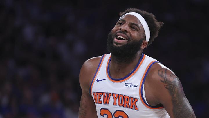 May 19, 2026; New York, New York, USA; New York Knicks center Mitchell Robinson (23) reacts to missing a free throw against the Cleveland Cavaliers during the third quarter of game one of the eastern conference finals during the 2026 NBA playoffs at Madison Square Garden. Mandatory Credit: Brad Penner-Imagn Images May 19, 2026; New York, New York, USA; New York Knicks center Mitchell Robinson (23) reacts to missing a free throw against the Cleveland Cavaliers during the third quarter of game one of the eastern conference finals during the 2026 NBA playoffs at Madison Square Garden. Mandatory Credit: Brad Penner-Imagn Images