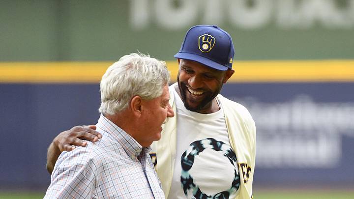 Aug 25, 2023; Milwaukee, Wisconsin, USA; C..C. Sabathia walks off the field with former Milwaukee Brewers general manager Doug Melvin after throwing out the first pitch before the the Milwaukee Brewers and San Diego Padres at American Family Field. Mandatory Credit: Michael McLoone-Imagn Images Aug 25, 2023; Milwaukee, Wisconsin, USA; C..C. Sabathia walks off the field with former Milwaukee Brewers general manager Doug Melvin after throwing out the first pitch before the the Milwaukee Brewers and San Diego Padres at American Family Field. Mandatory Credit: Michael McLoone-Imagn Images