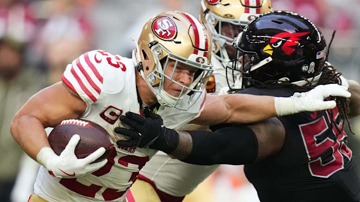 49ers RB Christian McCaffrey faces the Carolina Panthers in Week 12.