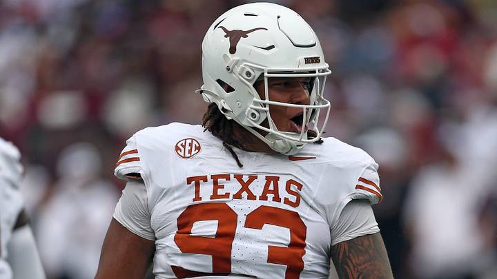 Texas Longhorns defensive linemen Hero Kanu reacts during the first quarter against the Mississippi State Bulldogs Texas Longhorns defensive linemen Hero Kanu reacts during the first quarter against the Mississippi State Bulldogs