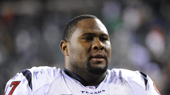 Dec 02, 2010; Philadelphia, PA, USA; Houston Texans defensive tackle Damione Lewis (97) leaves the field at the end of warmups prior to playing the Philadelphia Eagles at Lincoln Financial Field. The Eagles defeated the Texans 34-24. Mandatory Credit: Howard Smith-Imagn Images Dec 02, 2010; Philadelphia, PA, USA; Houston Texans defensive tackle Damione Lewis (97) leaves the field at the end of warmups prior to playing the Philadelphia Eagles at Lincoln Financial Field. The Eagles defeated the Texans 34-24. Mandatory Credit: Howard Smith-Imagn Images