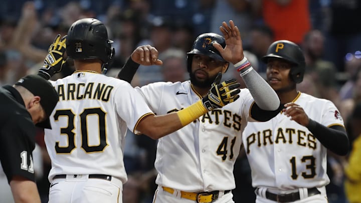 May 22, 2023; Pittsburgh, Pennsylvania, USA;  Pittsburgh Pirates shortstop Tucupita Marcano (30) is