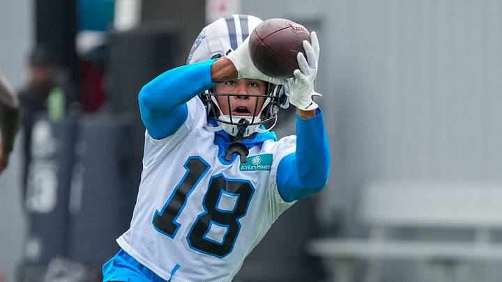 Aug 4, 2026; Charlotte, NC, USA; Carolina Panthers wide receiver Jalen Coker (18) makes a catch during training camp at Bank of America Stadium. Mandatory Credit: Jim Dedmon-Imagn Images Aug 4, 2026; Charlotte, NC, USA; Carolina Panthers wide receiver Jalen Coker (18) makes a catch during training camp at Bank of America Stadium. Mandatory Credit: Jim Dedmon-Imagn Images