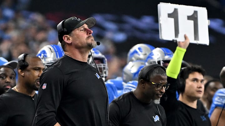 Jan 14, 2024; Detroit, Michigan, USA; Detroit Lions head coach Dan Campbell during the second