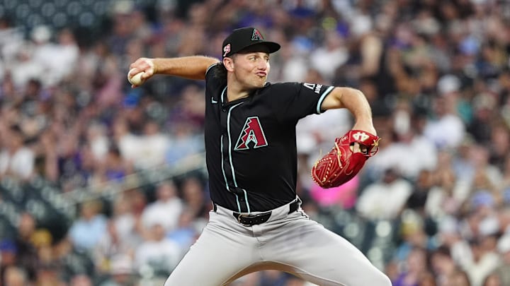 Aug 15, 2025; Denver, Colorado, USA; Arizona Diamondbacks starting pitcher Brandon Pfaadt (32) in the fourth inning against the Colorado Rockies at Coors Field. Mandatory Credit: Ron Chenoy-Imagn Images Aug 15, 2025; Denver, Colorado, USA; Arizona Diamondbacks starting pitcher Brandon Pfaadt (32) in the fourth inning against the Colorado Rockies at Coors Field. Mandatory Credit: Ron Chenoy-Imagn Images