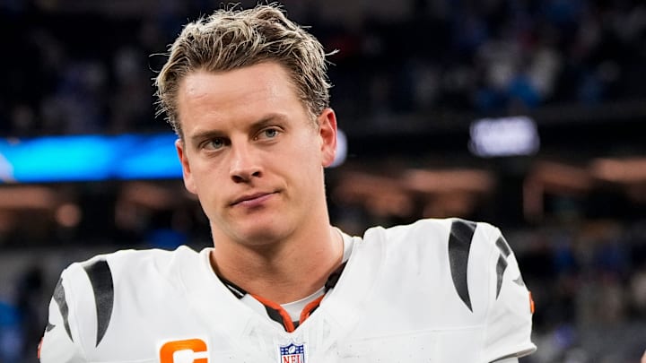 Cincinnati Bengals quarterback Joe Burrow (9) walks for the locker room after the fourth quarter of the NFL Week 11 game. The Chargers won 34-27. Cincinnati Bengals quarterback Joe Burrow (9) walks for the locker room after the fourth quarter of the NFL Week 11 game. The Chargers won 34-27.