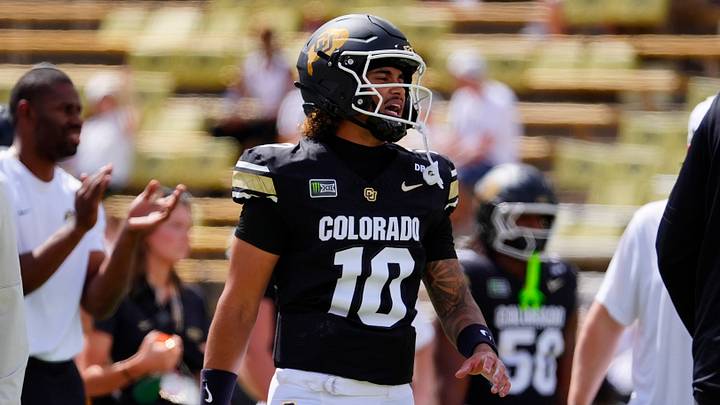 Sep 12, 2026; Boulder, Colorado, USA;  Colorado Buffaloes quarterback Julian Lewis (10) warms up before the game against Weber State at Folsom Field.  Mandatory Credit: Ron Chenoy-Imagn Images