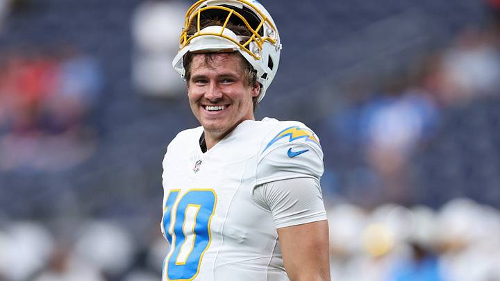 Los Angeles Chargers quarterback Justin Herbert (10) smiles before the game against the Houston Texans at Reliant Stadium. Mandatory Credit: Troy Taormina-Imagn Images Los Angeles Chargers quarterback Justin Herbert (10) smiles before the game against the Houston Texans at Reliant Stadium. Mandatory Credit: Troy Taormina-Imagn Images
