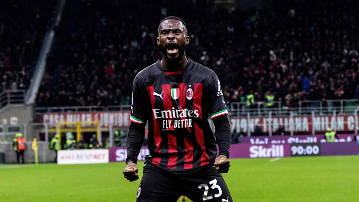 Fikayo Tomori of AC Milan celebrates after scoring a goal...
