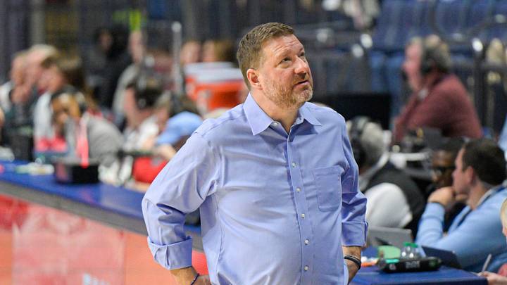 Mississippi Rebels head coach Chris Beard looks into the stands during the game against against the Mississippi State Bulldogs in a NCAA men’s college basketball game at the Sandy and John Black Pavilion at Ole Miss in Oxford, Miss. on Saturday, Feb. 14, 2026.