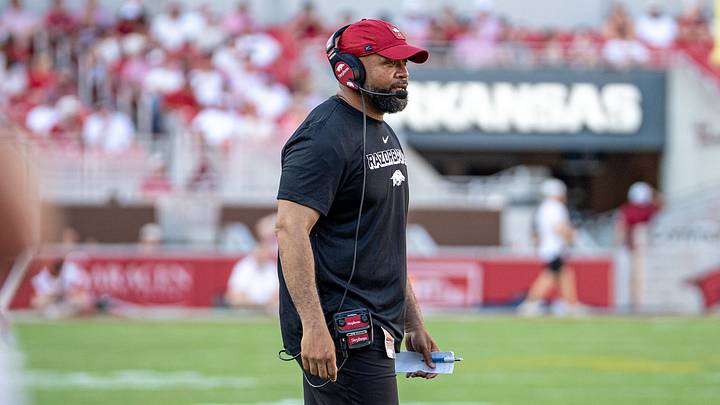 Arkansas Razorbacks defensive line coach Landius Wilkerson looks from the sideline during the season opener against North Alabama.