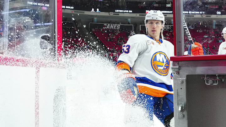 Apr 2, 2023; Raleigh, North Carolina, USA;  New York Islanders center Casey Cizikas (53) comes off