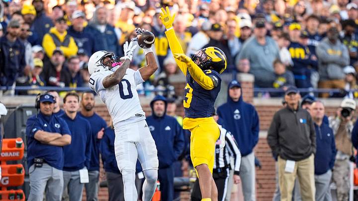 Penn State wide receiver Chase Sowell (0) makes a catch against Michigan cornerback Smith Snowden (3) during the second half at Michigan Stadium in Ann Arbor on Saturday, Oct. 17, 2026. Penn State wide receiver Chase Sowell (0) makes a catch against Michigan cornerback Smith Snowden (3) during the second half at Michigan Stadium in Ann Arbor on Saturday, Oct. 17, 2026.