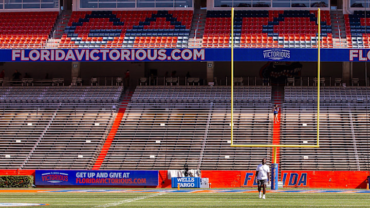 Florida Gators defensive lineman Caleb Banks (88) walks on the field during Gator Walk at Ben Hill Griffin Stadium in Gainesville, FL on Saturday, April 13, 2024 before the Orange and Blue game. [Doug Engle/Gainesville Sun]2024