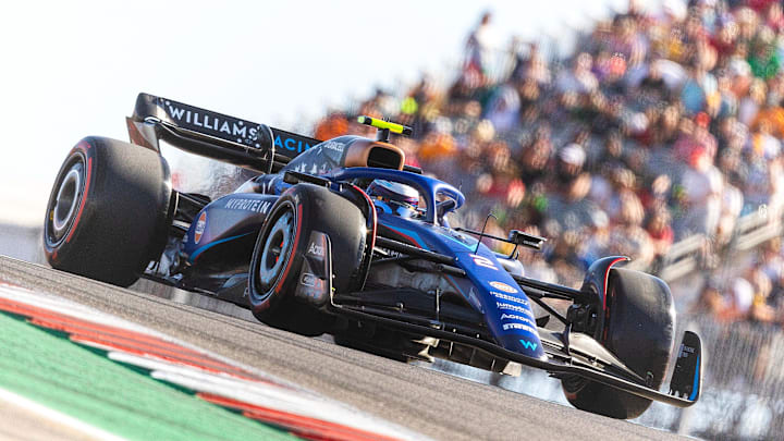 Oct 20, 2023; Austin, Texas, USA;  Logan Sargeant of Williams Racing during qualifying for the Formula 1 United States Grand Prix at Circuit of the Americas. Logan is the lone United States driver currently in F1. Mandatory Credit: Erich Schlegel-USA TODAY Sports