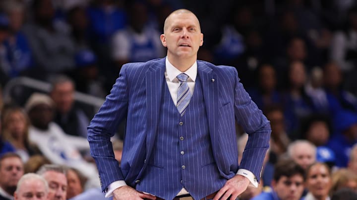 Dec 20, 2025; Atlanta, Georgia, USA; Kentucky Wildcats head coach Mark Pope on the sideline against the St. John Red Storm in the first half at State Farm Arena. Mandatory Credit: Brett Davis-Imagn Images
