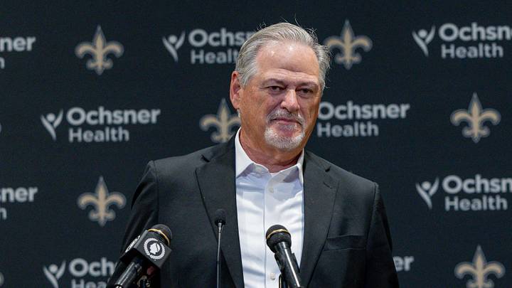 Nov 23, 2025; New Orleans, Louisiana, USA; New Orleans Saints general manager Mickey Loomis during the Jimmy Graham retirement at Caesars Superdome. Mandatory Credit: Stephen Lew-Imagn Images Nov 23, 2025; New Orleans, Louisiana, USA; New Orleans Saints general manager Mickey Loomis during the Jimmy Graham retirement at Caesars Superdome. Mandatory Credit: Stephen Lew-Imagn Images