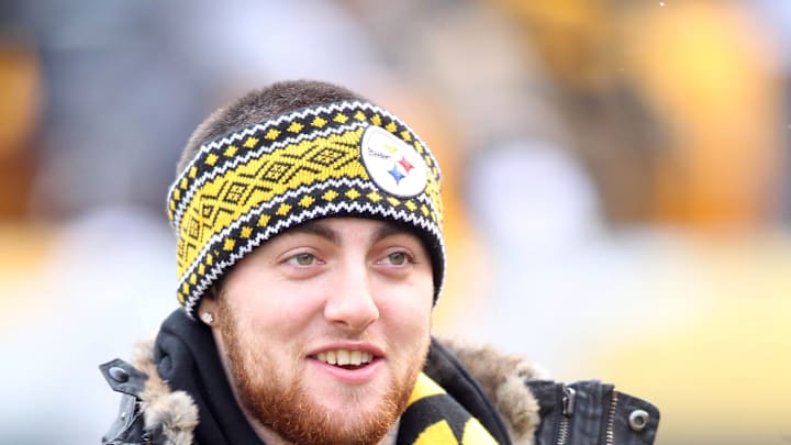 Recording artist Mac Miller on the field prior to the Cleveland Browns and Pittsburgh Steelers NFL contest at Heinz Field in 2012.